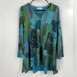 NWT‎ Jess & Jane Doodles Slinky Knit High Low Tunic Top Large